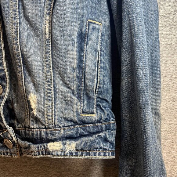 American Eagle Jean Jacket Women Size M Blue Cropped Cotton Pocket Denim - Picture 6 of 12
